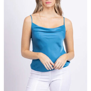 RAMY BROOK Top NEW Size XXS Abigail Cowl Neck Tank Vibrant Blue $195 Satin